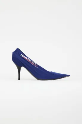 Blue & Multicolour Gathered Logo Heel