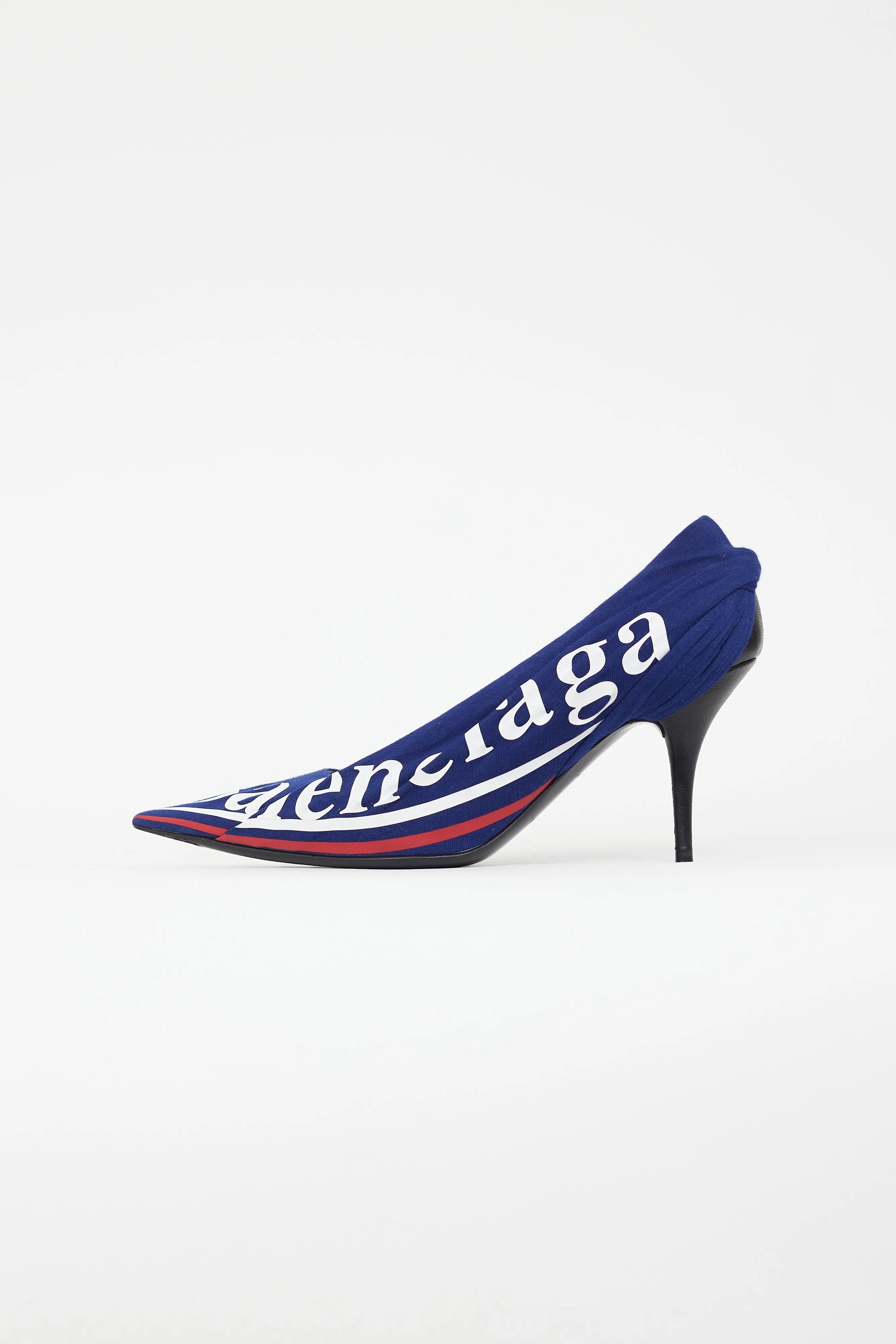 Blue & Multicolour Gathered Logo Heel