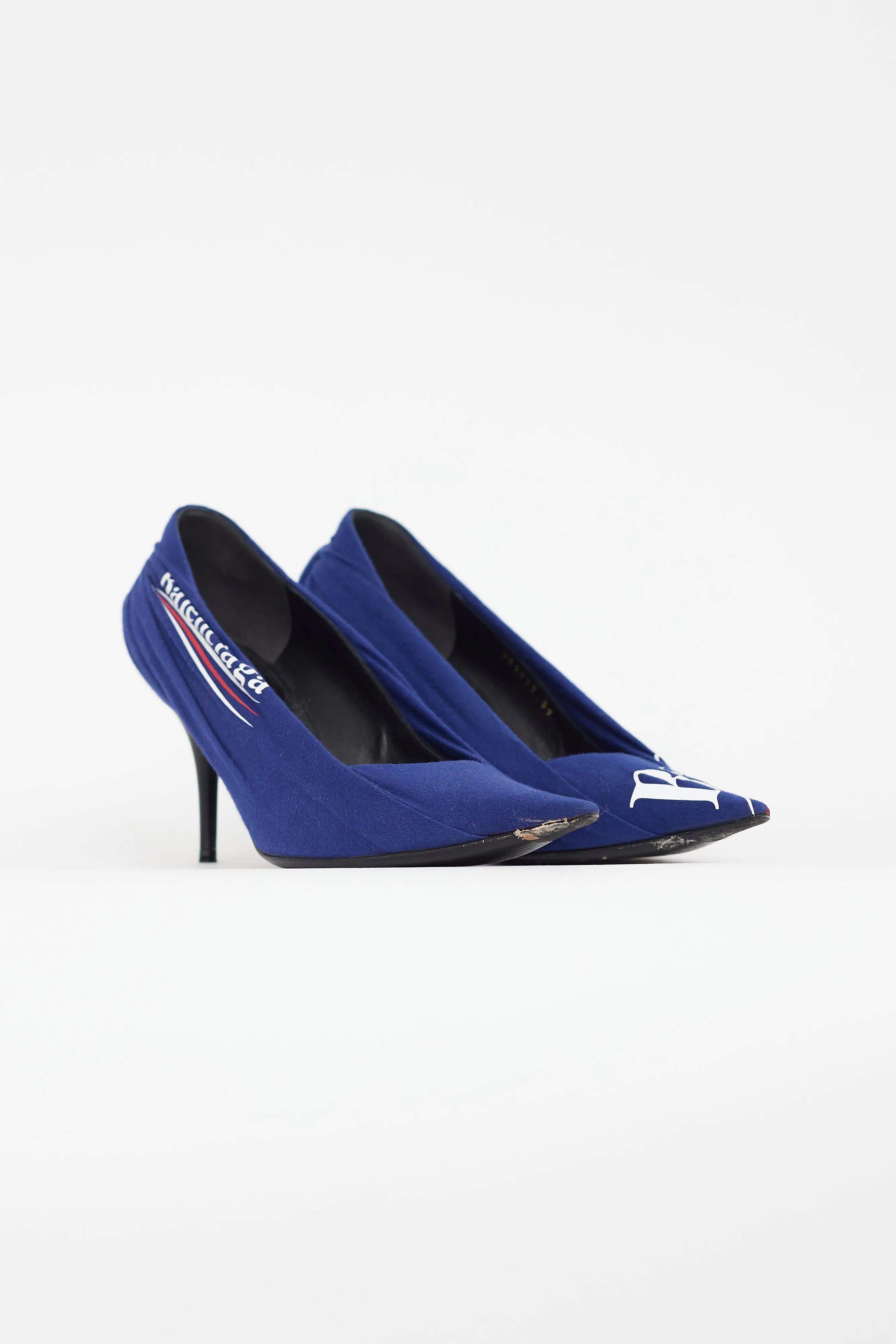 Blue & Multicolour Gathered Logo Heel