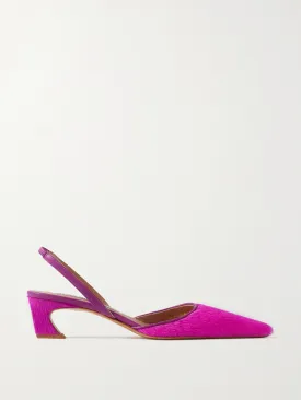 Bright pink calf-hair slingback pumps