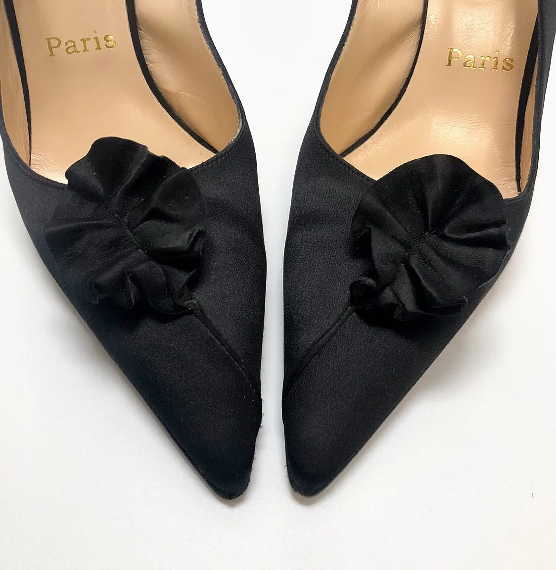 Christian Louboutin Black Satin Slingback Pumps