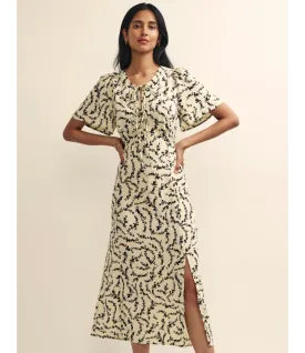 Maternity Cream Floral Chain Print Cecelia Midi Dress